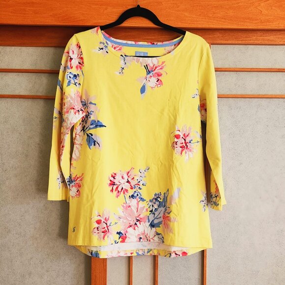 Joules Yellow Floral Blue Red Heavy Cotton Tunic Top Blouse sz US 12 - Picture 7 of 11